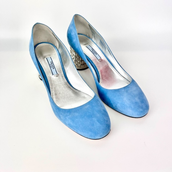 Prada Womens Blue Suede Shoes Crystal Heel Size 40 Good Condition - Picture 5 of 5